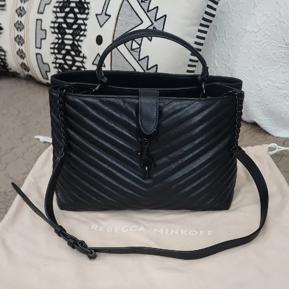 Rebecca Minkoff Black Edie Large Chevron Satchel - Picture 4 of 8